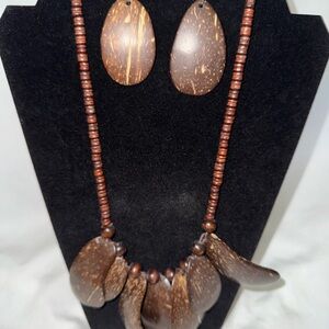 Handmade Jamaican Coconut Shell Necklace & Earring Set